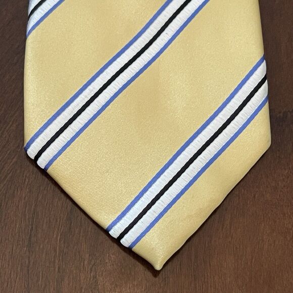 Gold Blue Hand Made 100% Polyester Striped Men’s Neck Tie Made In China - Picture 1 of 9